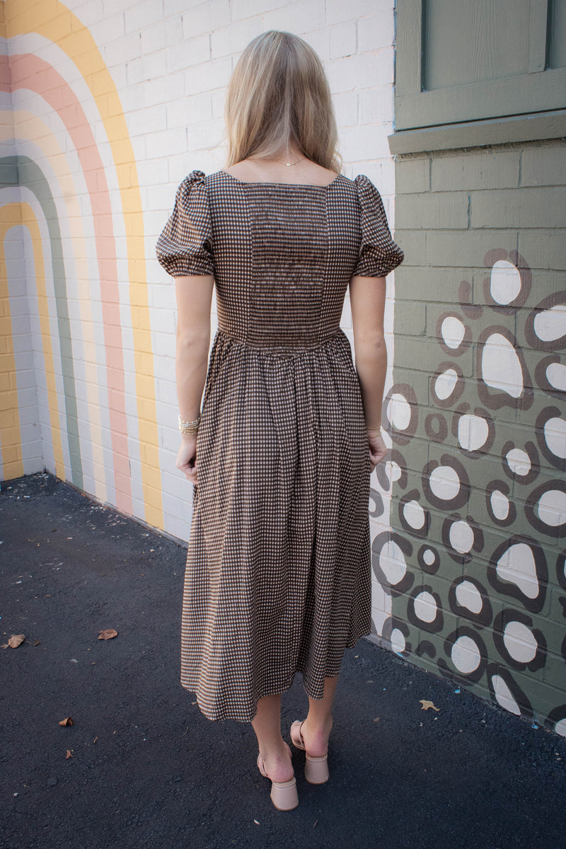 Zara Plaid Corset Detail Midi Dress, Brown Multi