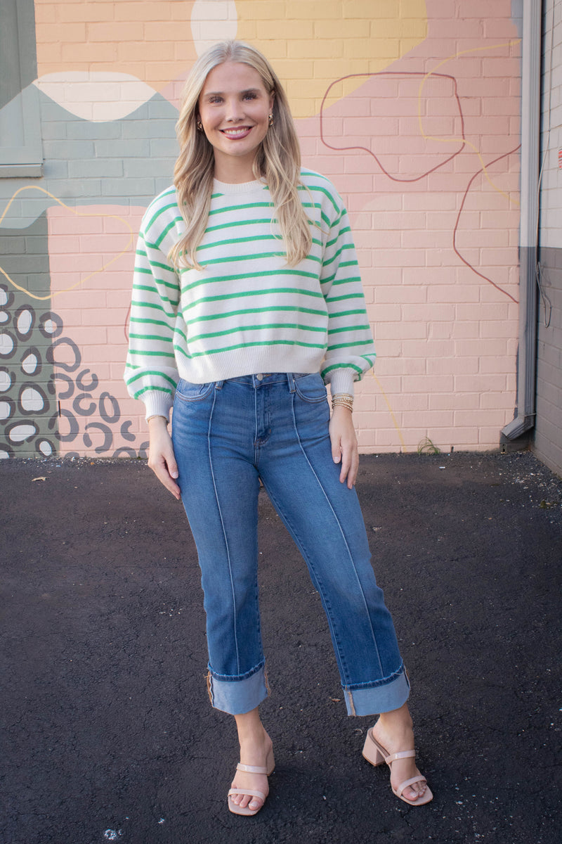 Melba Straight Wide Cuffed Jeans, Medium