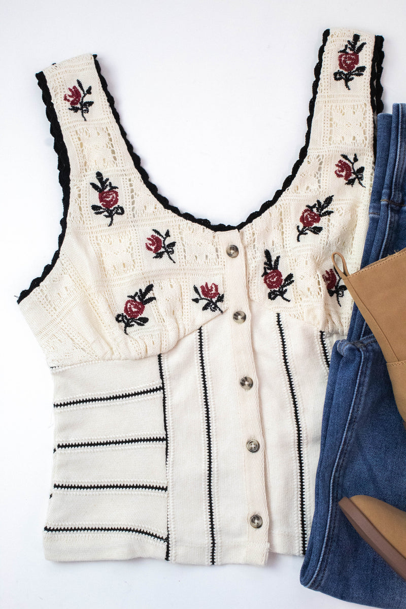 Rose Bud Knit Top, Ivory Combo | Free People