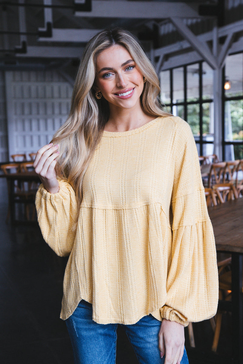 Audrey Babydoll Waffle Knit Top, Butter