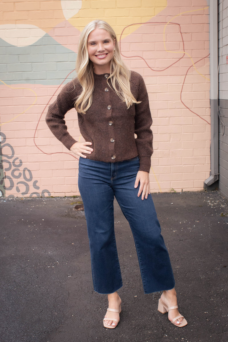 Usha Raglan Sleeve Cardigan, Brown Melange | RD Style