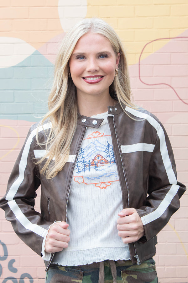 Emery Contrast Stripe Jacket, Brown