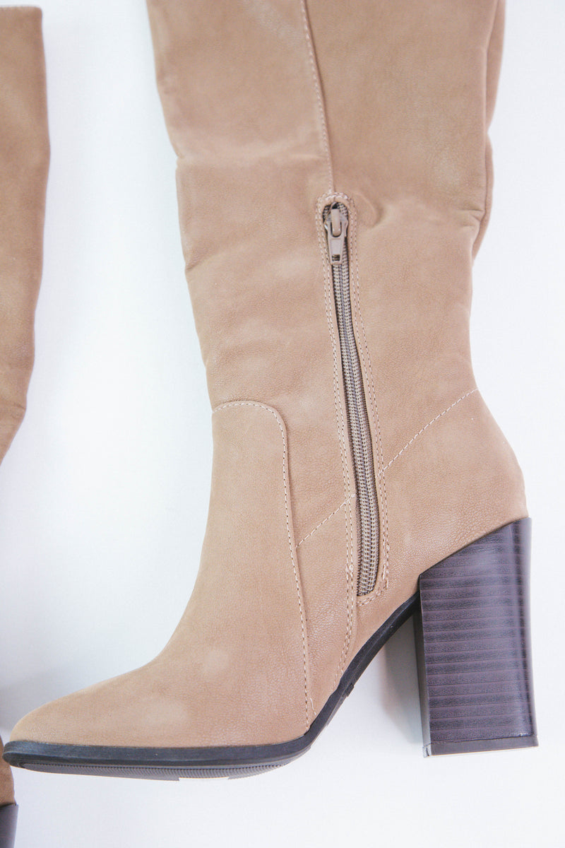 Soundscape Knee High Dress Boot, Taupe Nubuck