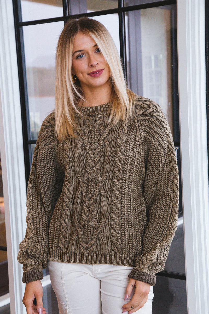 Frankie Cable Sweater, Olive Stone | Free People
