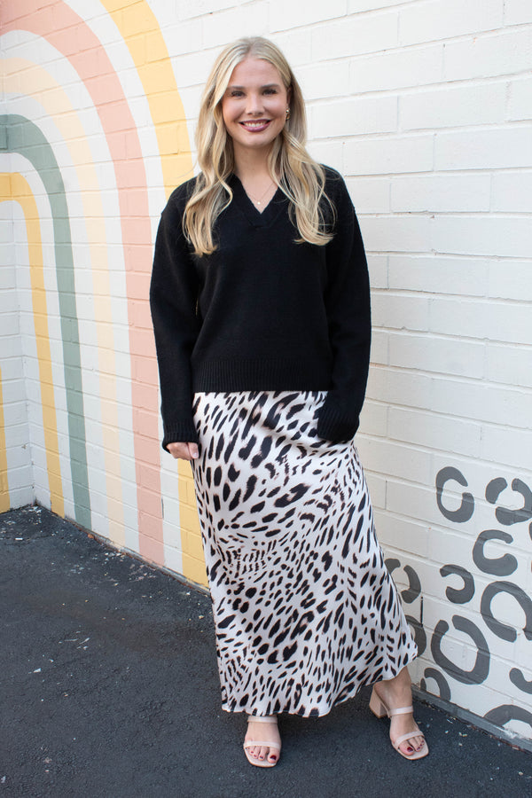 Luna Collared V-Neck Sweater, Black