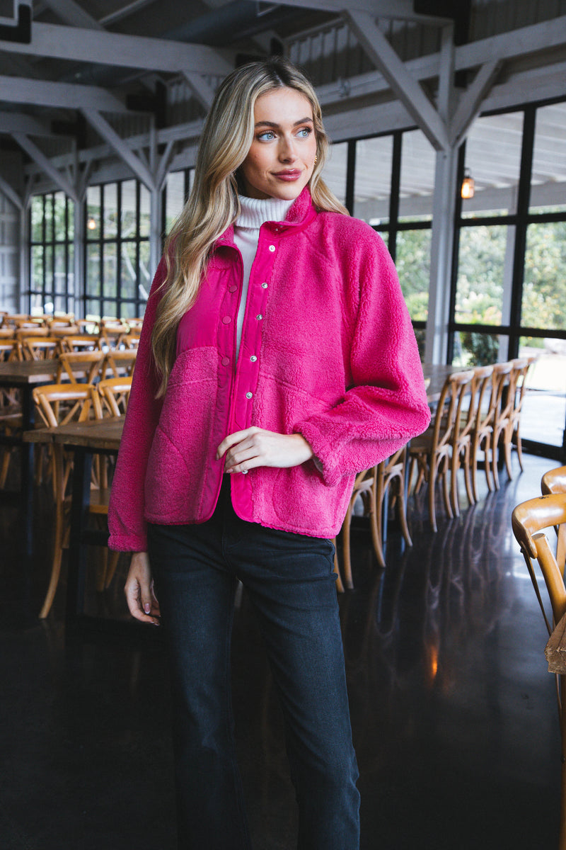 Selkirk Button Fleece Jacket, Fuchsia