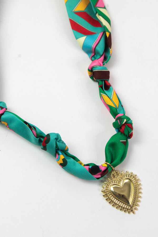 Flower Child Sunburst Heart Scarf Necklace, Groovy Green | Nora James Jewelry