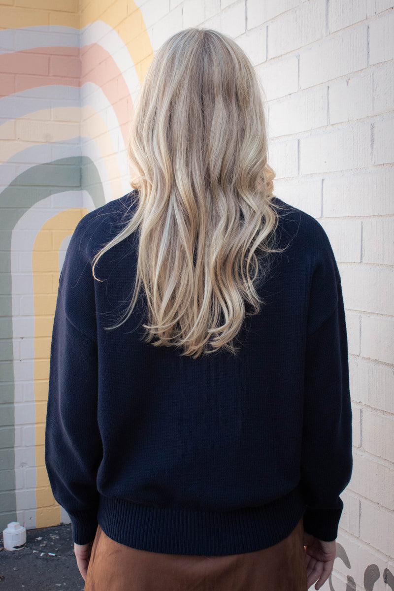 Elle Teddy Bear Graphic Sweater, Navy
