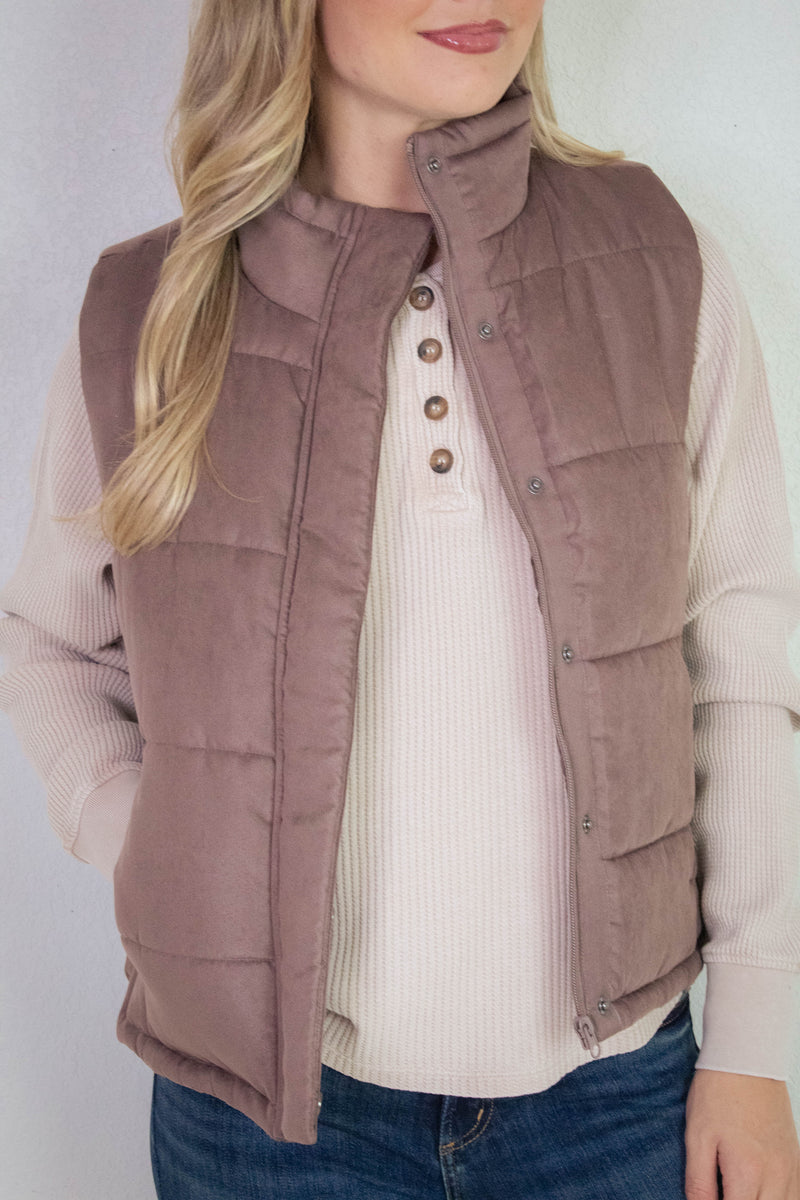 Jordan Knit Henley Top, Dark Taupe