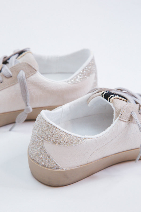 Paula Lace Up Star Sneaker, Bone Snake | SHUSHOP