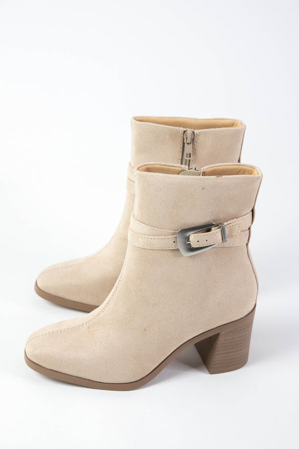 Timmy Wrapped Buckle Dress Bootie, Pale Camel