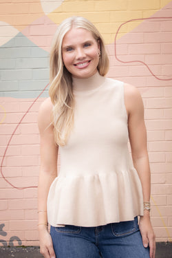Emmaline Peplum Sweater Tank, Latte