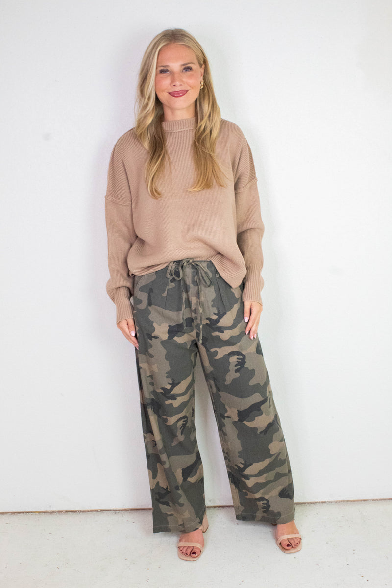 Rosalia Front Tie Woven Pant, Camo