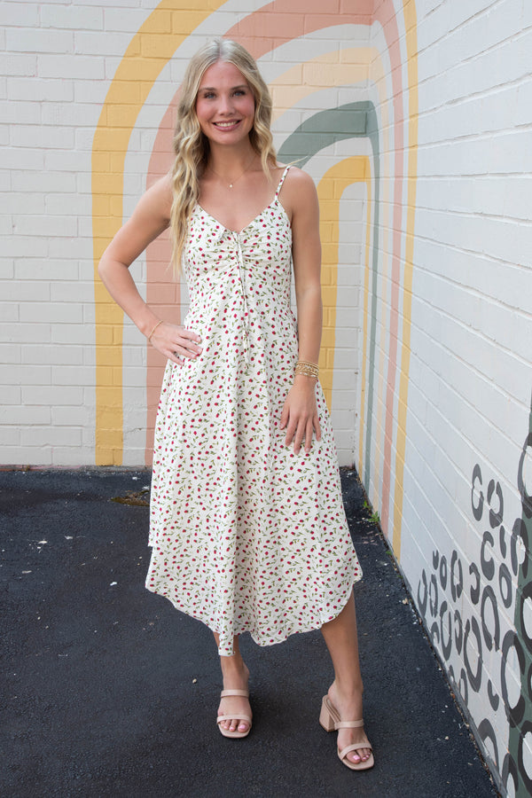 Halle Ditsy Floral Sleeveless Midi Dress, Ivory