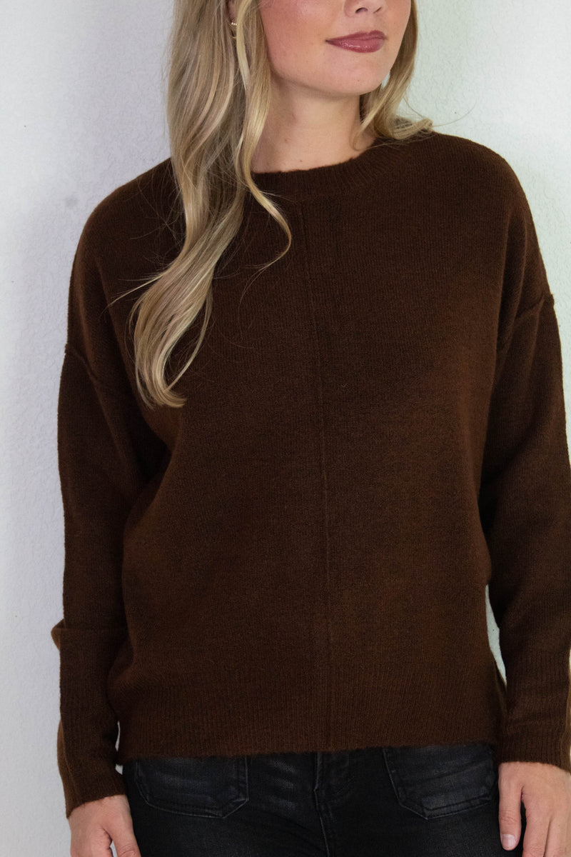 Noa Front Seam Detail Sweater, Brown