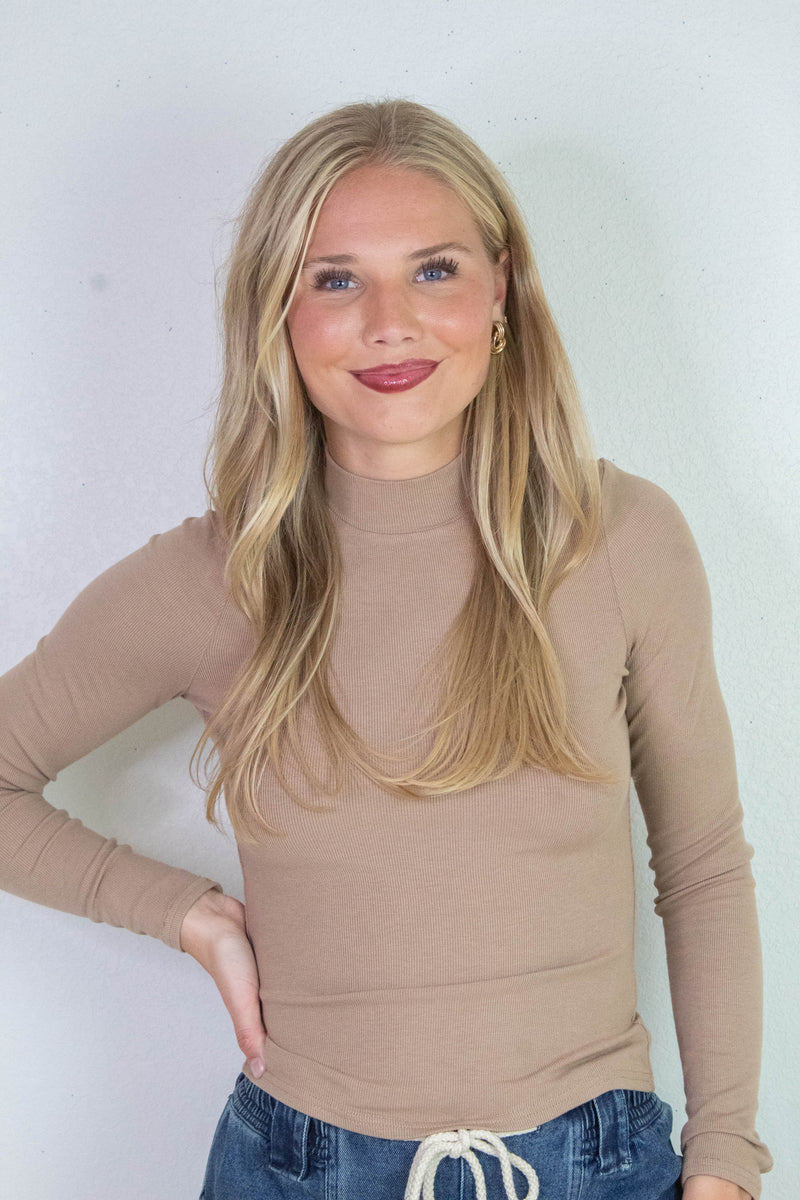 Ronan Mock Neck Top, Oak | Sadie & Sage
