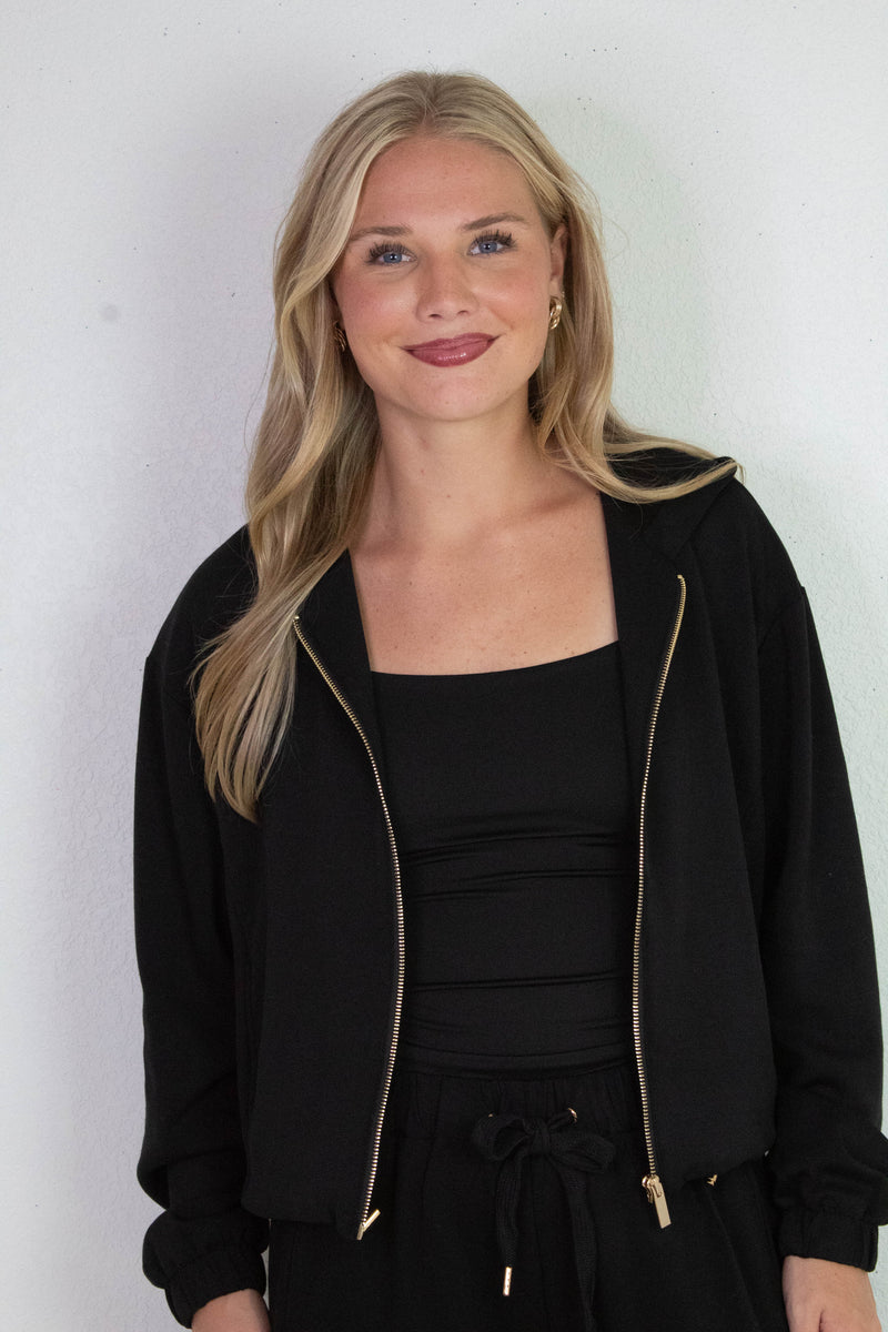 Nora Drawstring Hem Hoodie, Black