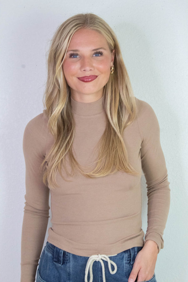 Ronan Mock Neck Top, Oak | Sadie & Sage