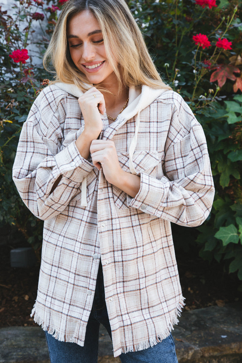 Camrynn Oversized Plaid Jacket, Beige Mix
