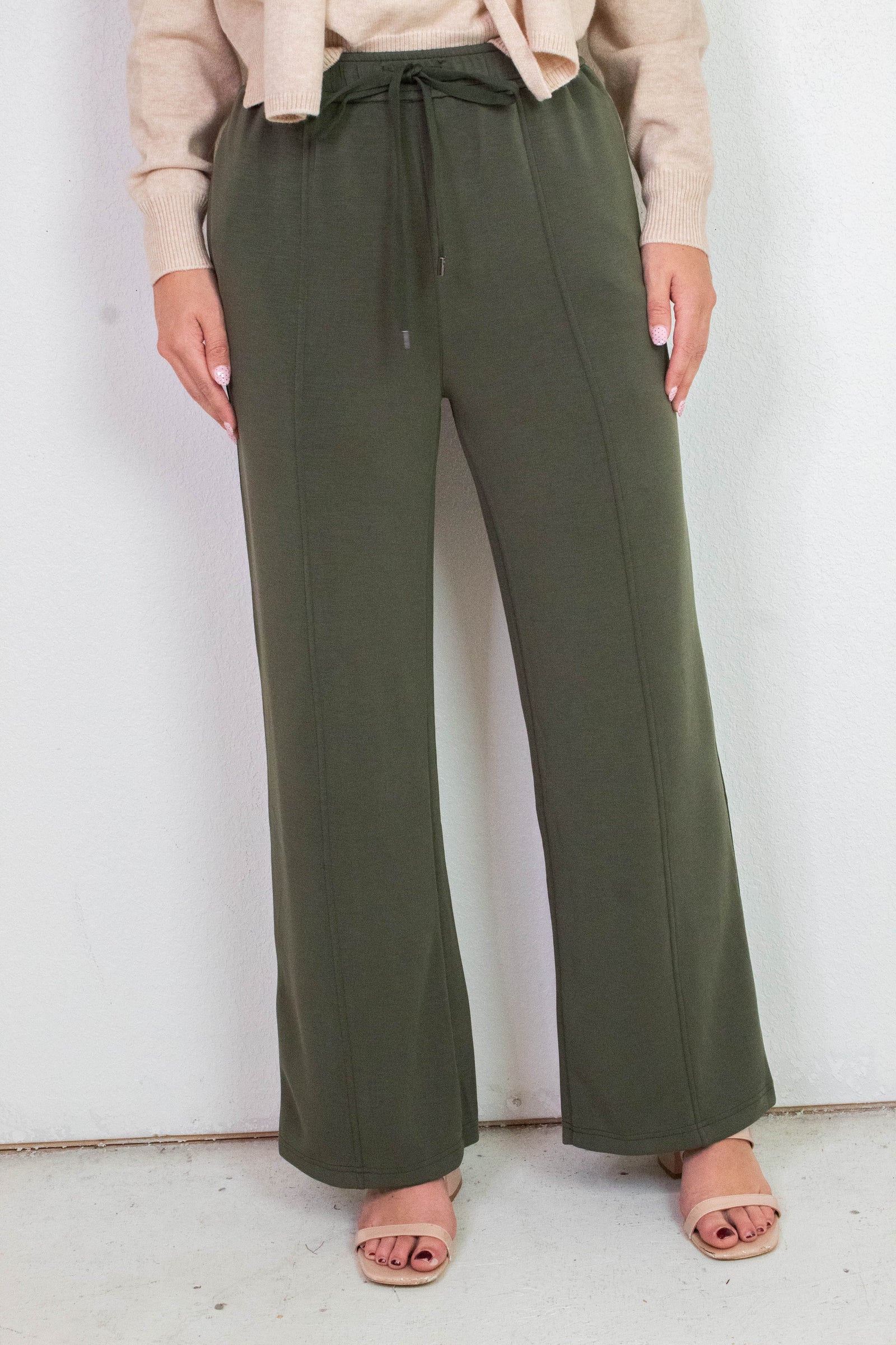 Mariella Brushed Modal Pull On Pants, Dark Olive – North & Main