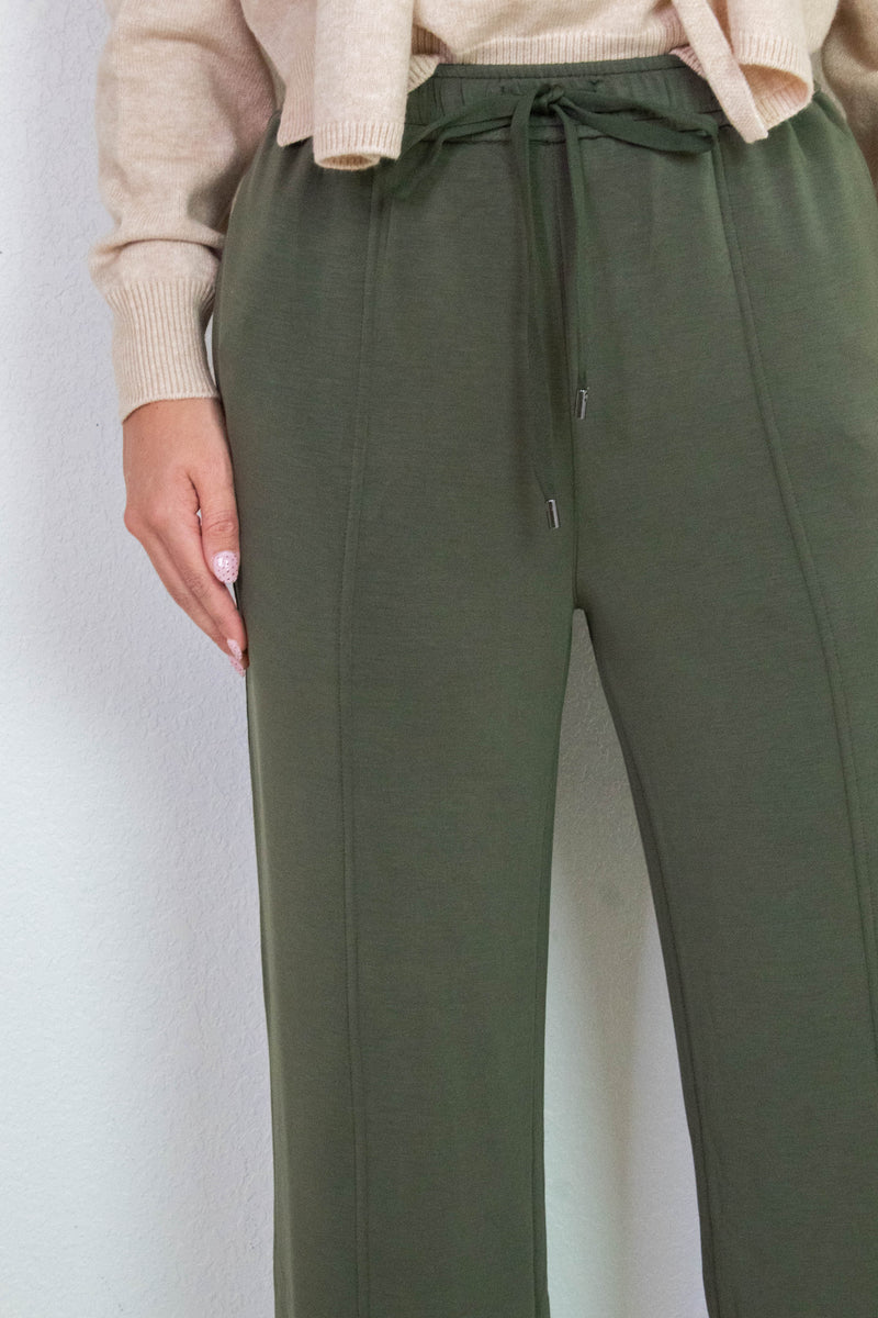 Mariella Brushed Modal Pull On Pants, Dark Olive
