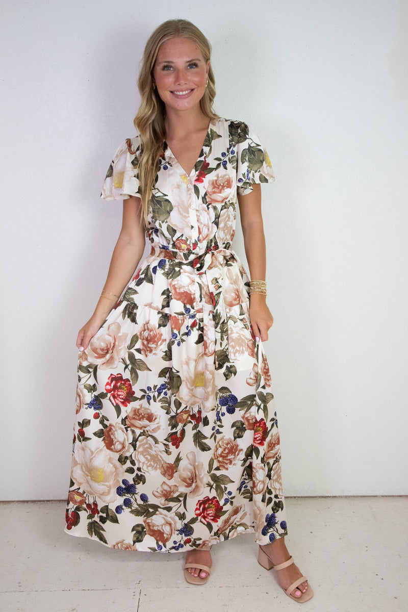 Alani Floral Button Front Maxi Dress, Ivory Multi