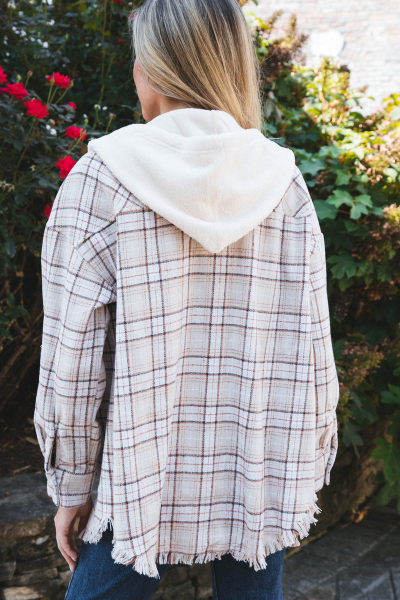 Camrynn Oversized Plaid Jacket, Beige Mix