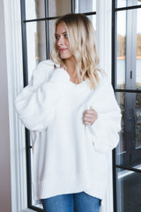 Alli V-Neck Oversized Sweater, Optic White