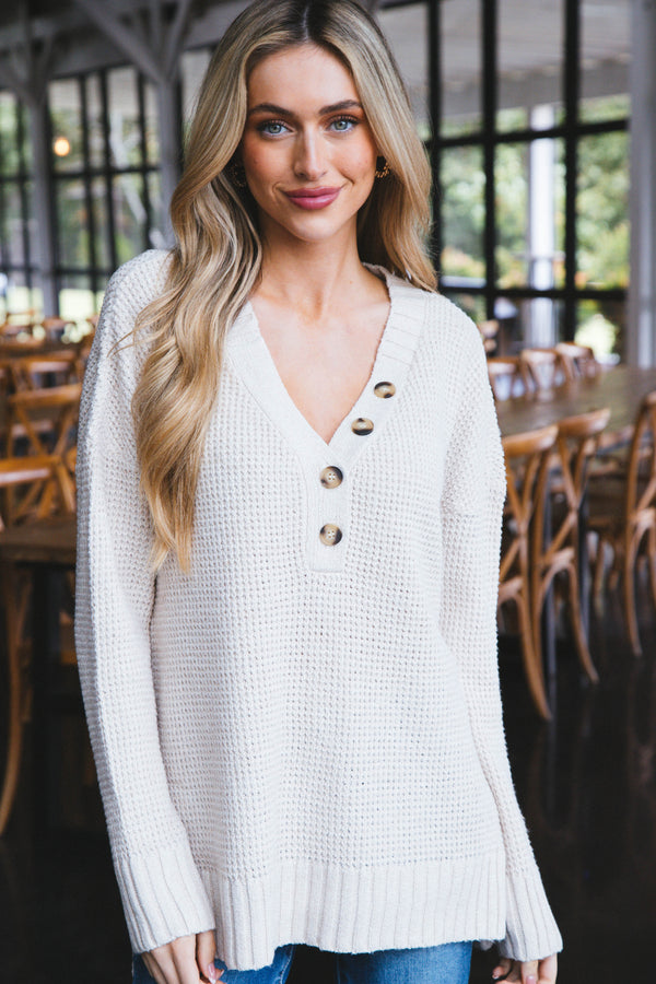 Cierra Button Neckline Sweater, Oatmeal