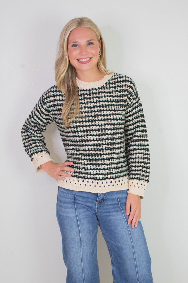 Samantha Contrast Trim Sweater, Black Multi | Sadie & Sage