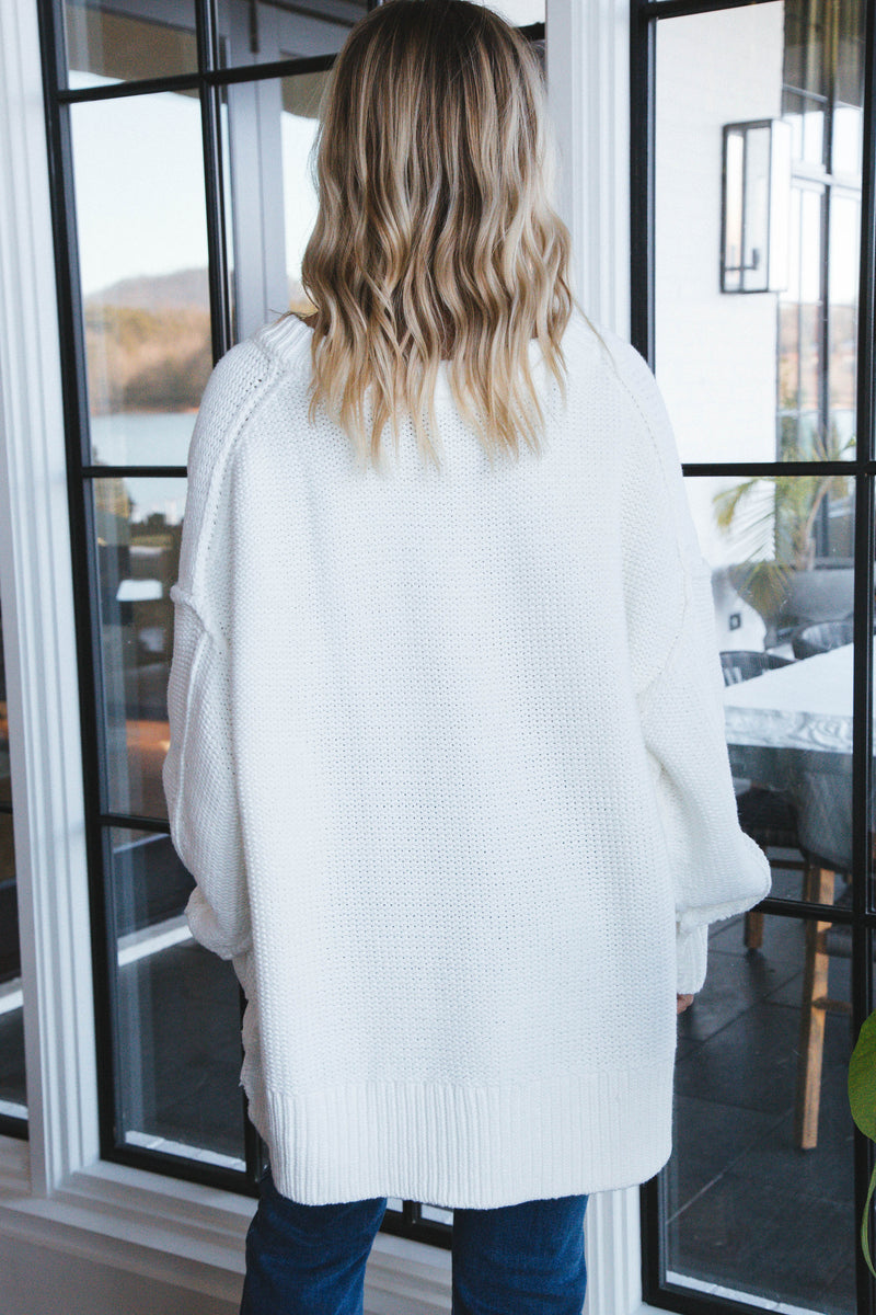 Alli V-Neck Oversized Sweater, Optic White | Free People