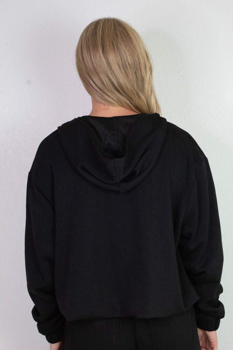 Nora Drawstring Hem Hoodie, Black