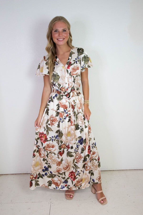 Alani Floral Button Front Maxi Dress, Ivory Multi