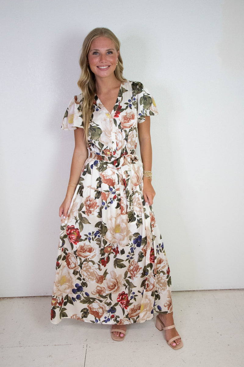 Alani Floral Button Front Maxi Dress, Ivory Multi