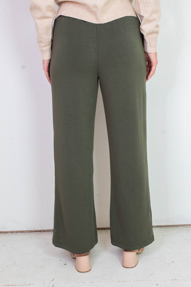 Mariella Brushed Modal Pull On Pants, Dark Olive