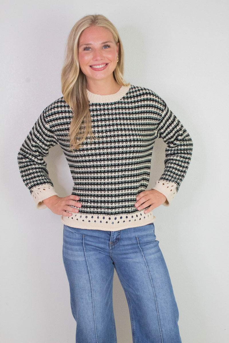 Samantha Contrast Trim Sweater, Black Multi | Sadie & Sage