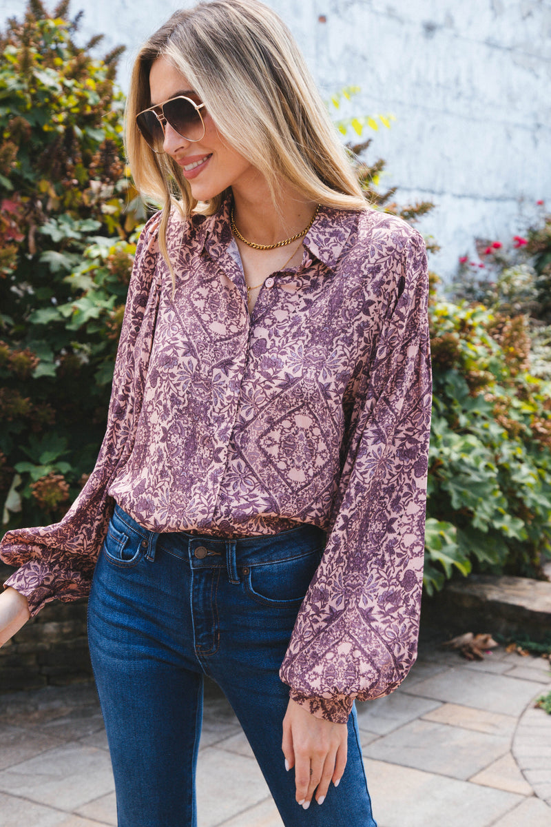 Catey Printed Top, Mauve Purple