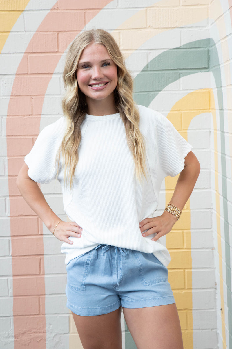 Lila Dolman Sleeve Ribbed Top, Ivory