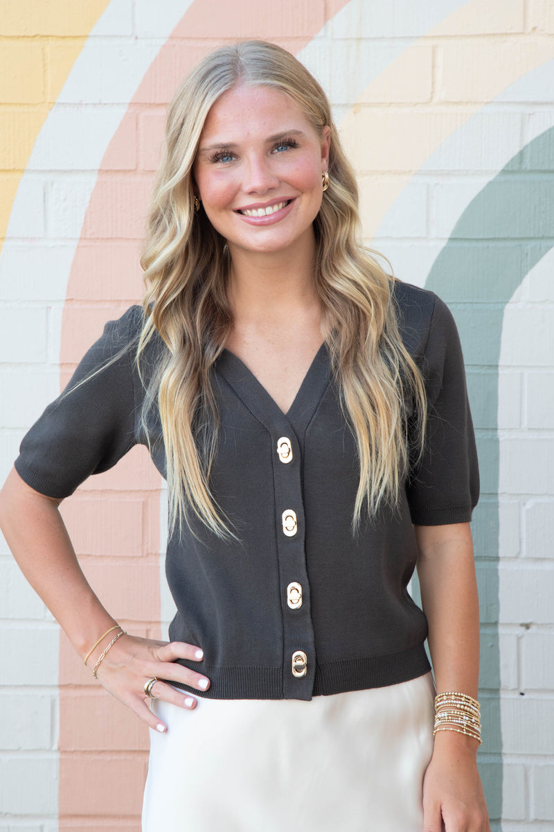 Harlow Gold Twist Lock Button Top, Dark Olive
