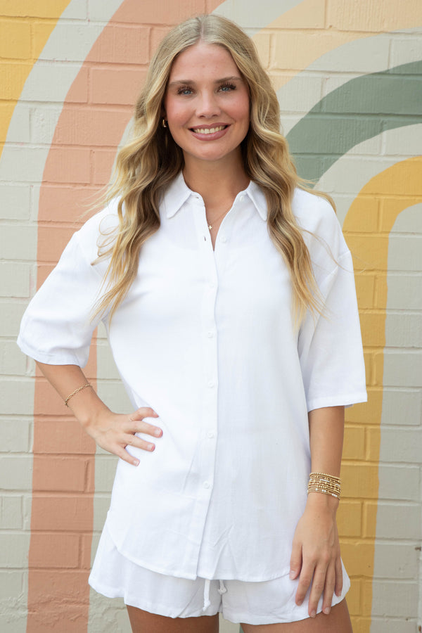 Macy Linen Blend Shirt, Off White