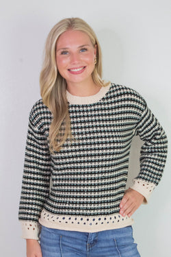 Samantha Contrast Trim Sweater, Black Multi | Sadie & Sage
