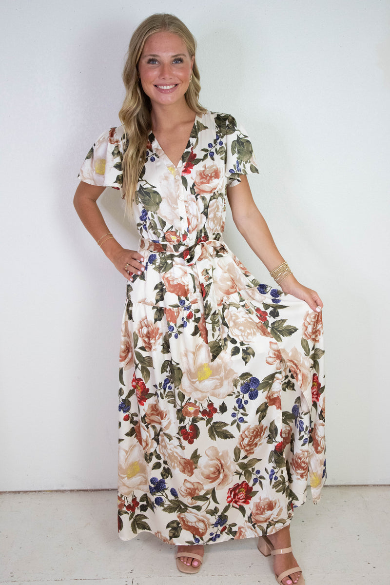 Alani Floral Button Front Maxi Dress, Ivory Multi