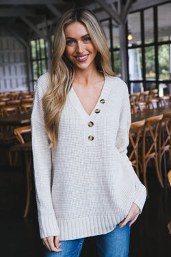 Cierra Button Neckline Sweater, Oatmeal