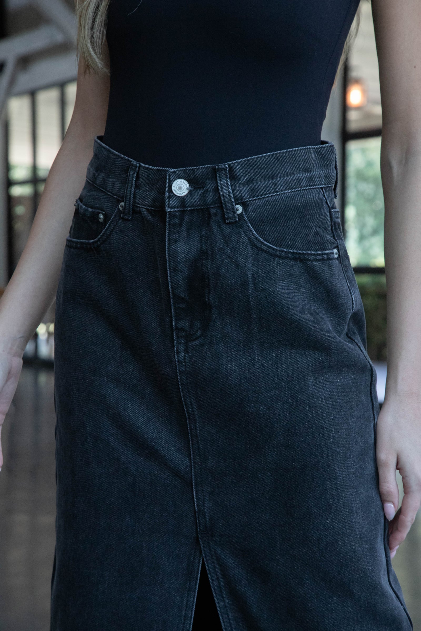 Avani Denim Skirt, Washed Black | Steve Madden – North