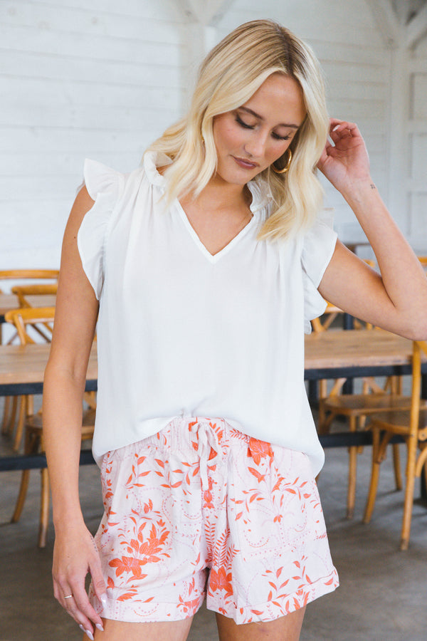 Lyra Printed Shorts, Pink/Orange | Velvet Heart