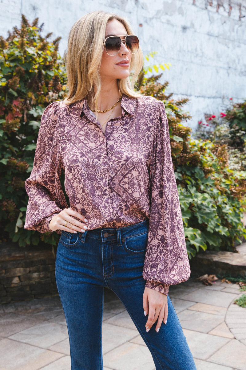Catey Printed Top, Mauve Purple