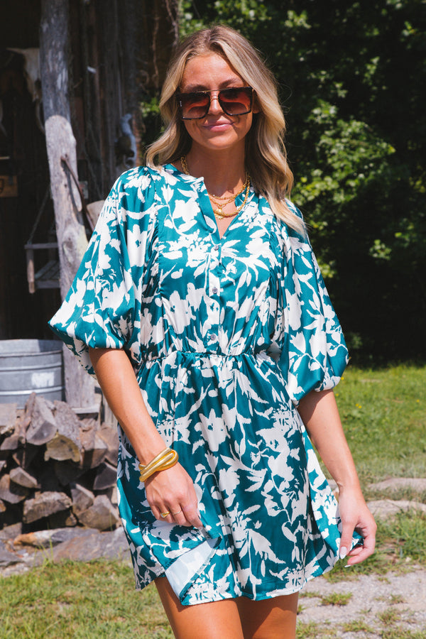 Dorian Satin Mini Dress, Teal Green