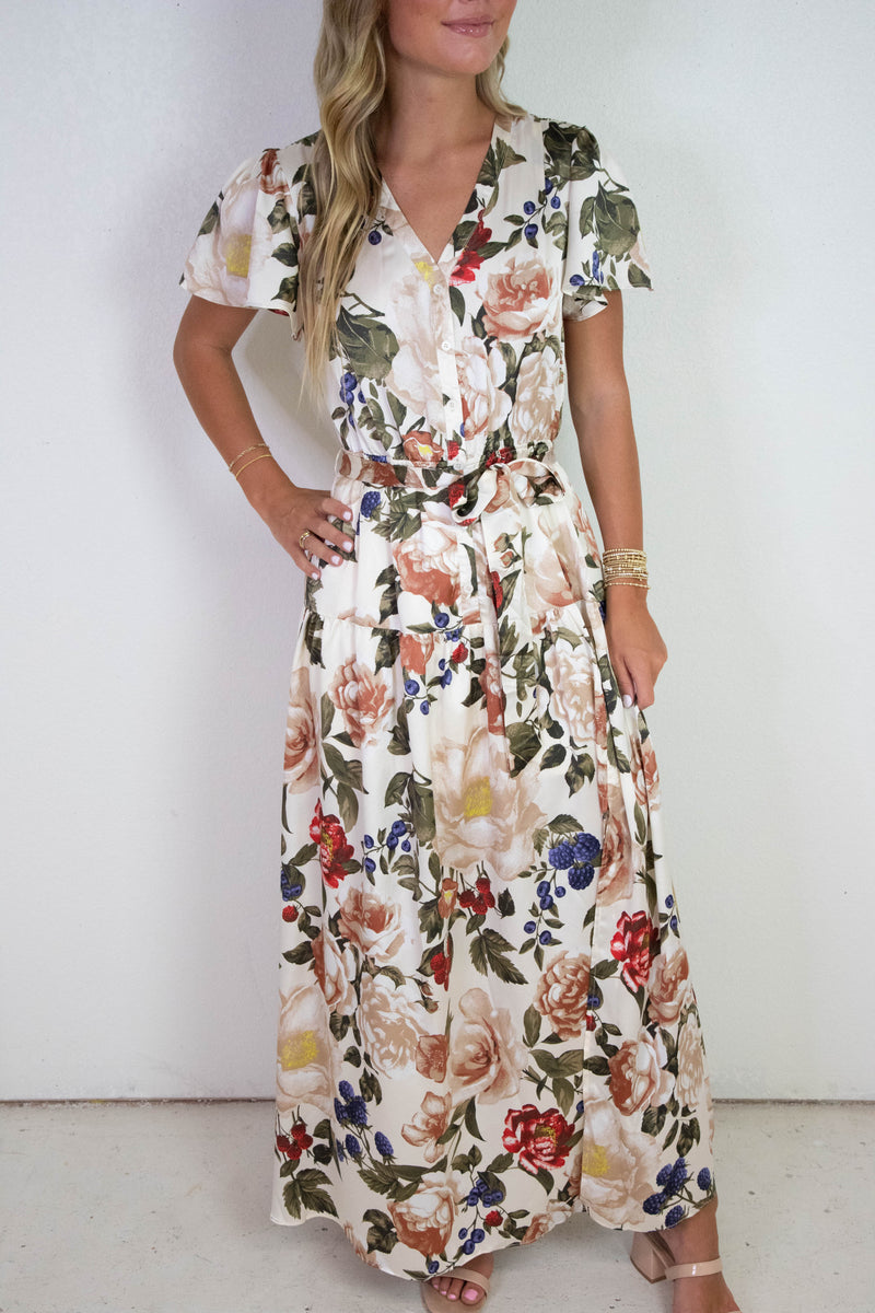 Alani Floral Button Front Maxi Dress, Ivory Multi