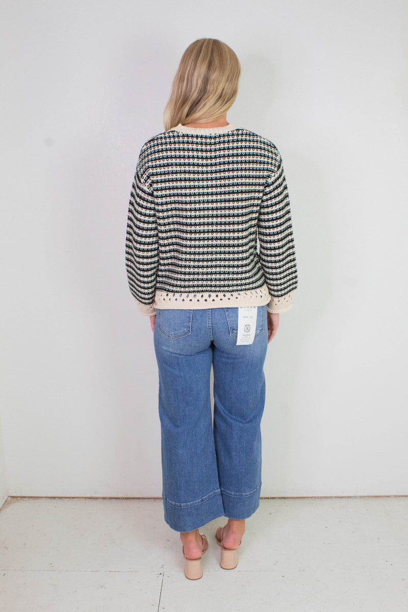 Samantha Contrast Trim Sweater, Black Multi | Sadie & Sage