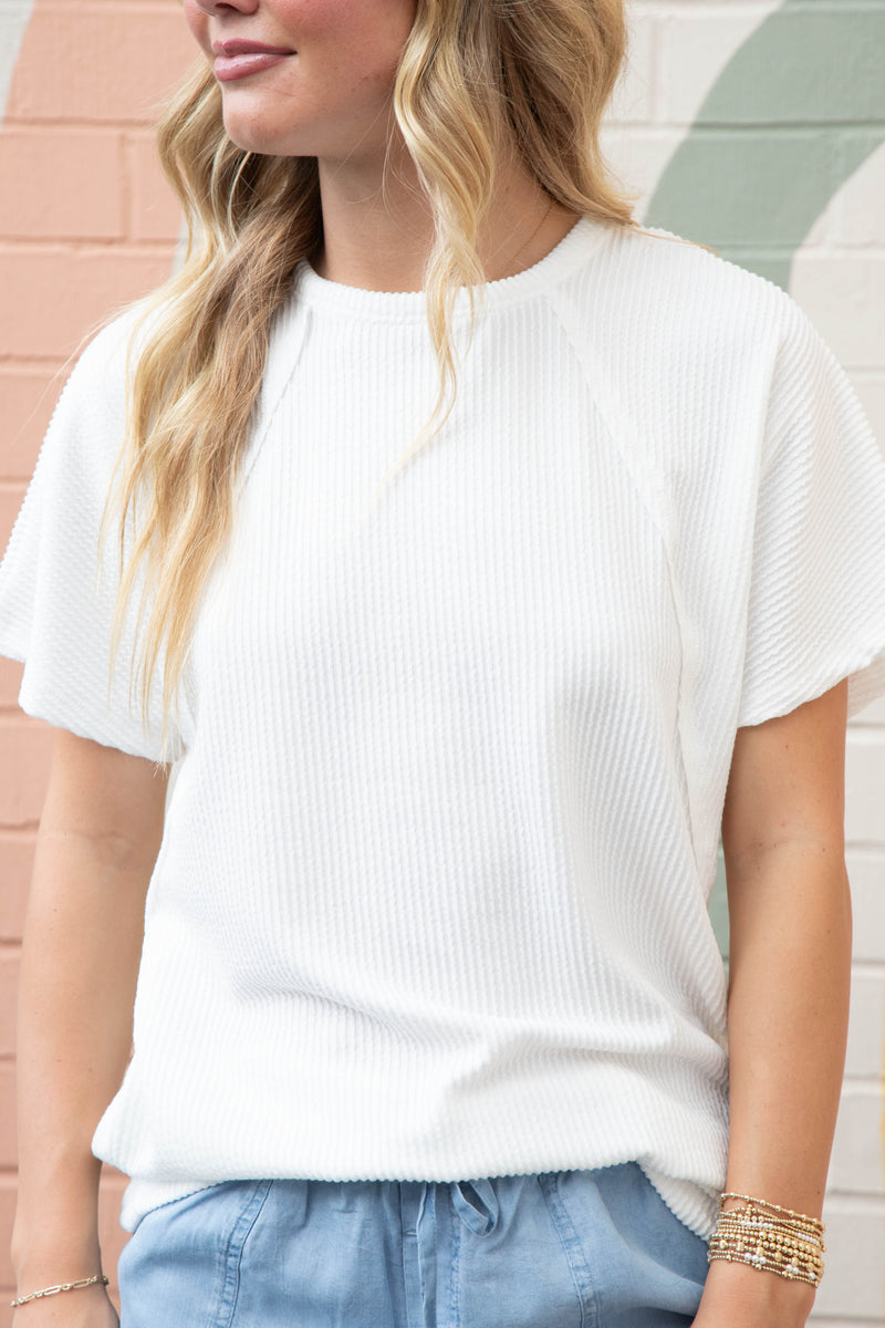 Lila Dolman Sleeve Ribbed Top, Ivory
